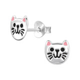 Cat Face - 925 Sterling Silver Kids Ear Studs SD49163