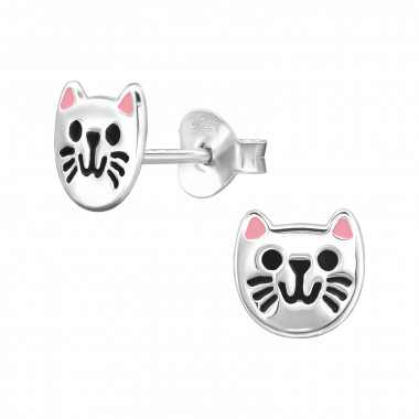 Cat Face - 925 Sterling Silver Kids Ear Studs SD49163