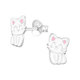 Cat - 925 Sterling Silver Kids Ear Studs SD49588