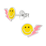 Smiley With Thunder - 925 Sterling Silver Kids Ear Studs SD49919