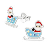 Santa Claus On Sleigh - 925 Sterling Silver Kids Ear Studs SD50077