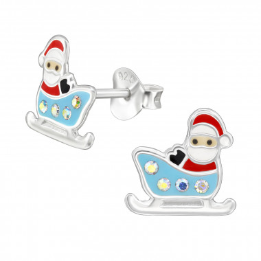 Santa Claus On Sleigh - 925 Sterling Silver Kids Ear Studs SD50077