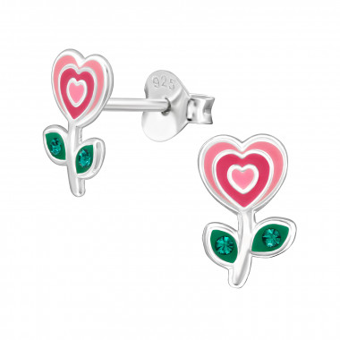 Heart Flower - 925 Sterling Silver Kids Ear Studs SD50080
