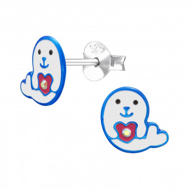 Seals And Heart - 925 Sterling Silver Kids Ear Studs SD50312
