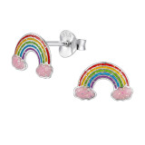 Rainbow Pink Glitter Clouds - 925 Sterling Silver Kids Ear Studs SD50696 Rainbow Pink Glitter Clouds - 925 Sterling Silver Kids Ear Studs SD50696