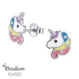 Unicorn Rhodium Plated - 925 Sterling Silver Kids Ear Studs SD50702 Unicorn Rhodium Plated - 925 Sterling Silver Kids Ear Studs SD50702