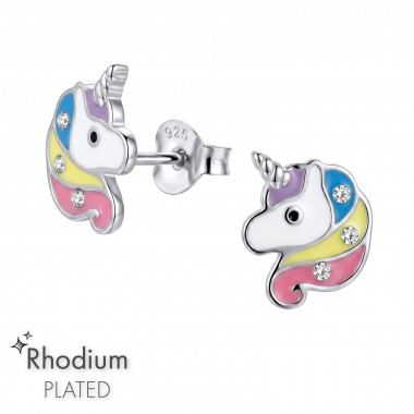 Unicorn Rhodium Plated - 925 Sterling Silver Kids Ear Studs SD50702