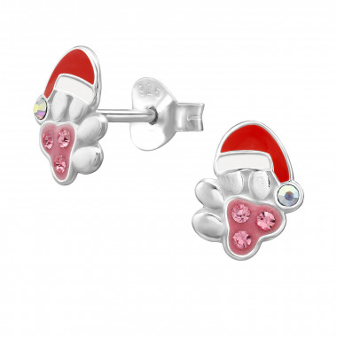 Christmas Santa Hat Paw - 925 Sterling Silver Kids Ear Studs SD51390