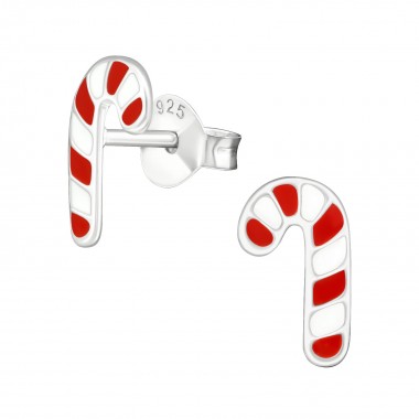 Candy Cane - 925 Sterling Silver Kids Ear Studs SD990