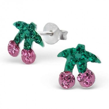 Cherry - 925 Sterling Silver Kids Ear Studs with Crystal SD10257