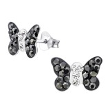 Black butterfly - 925 Sterling Silver Kids Ear Studs with Crystal SD14051
