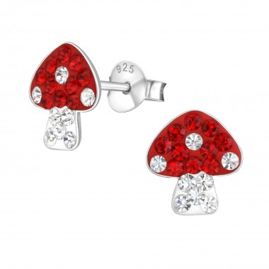 Mushroom - 925 Sterling Silver Kids Ear Studs with Crystal SD1512