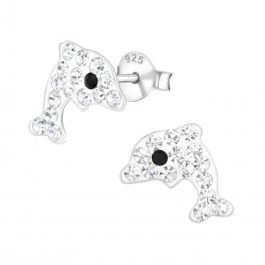 Dolphin - 925 Sterling Silver Kids Ear Studs with Crystal SD162