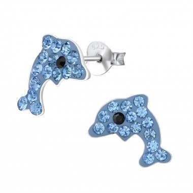 Dophin - 925 Sterling Silver Kids Ear Studs with Crystal SD164