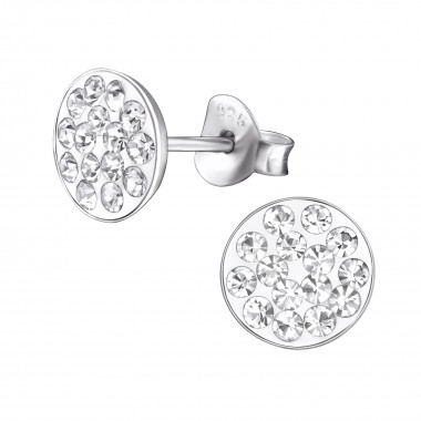 Round - 925 Sterling Silver Kids Ear Studs with Crystal SD174