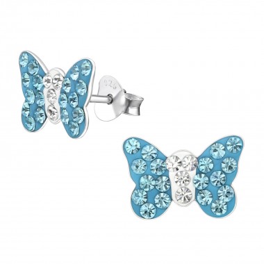 Butterfly - 925 Sterling Silver Kids Ear Studs with Crystal SD2255