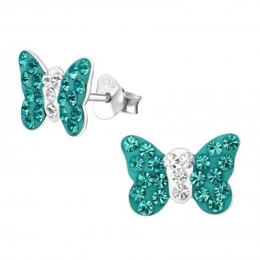 Butterfly - 925 Sterling Silver Kids Ear Studs with Crystal SD2256