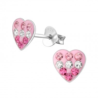 Heart - 925 Sterling Silver Kids Ear Studs with Crystal SD2279