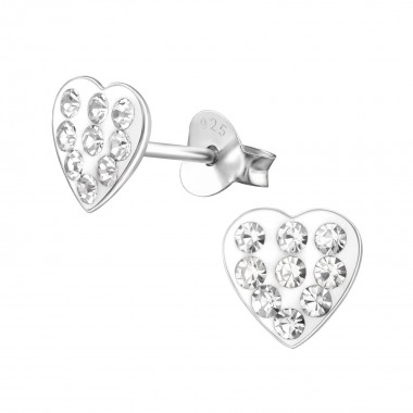 Heart - 925 Sterling Silver Kids Ear Studs with Crystal SD2280