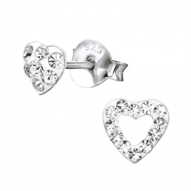 Heart - 925 Sterling Silver Kids Ear Studs with Crystal SD28599