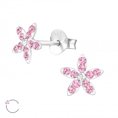Flower - 925 Sterling Silver Kids Ear Studs with Crystal SD32816