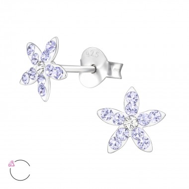 Flower - 925 Sterling Silver Kids Ear Studs with Crystal SD32817