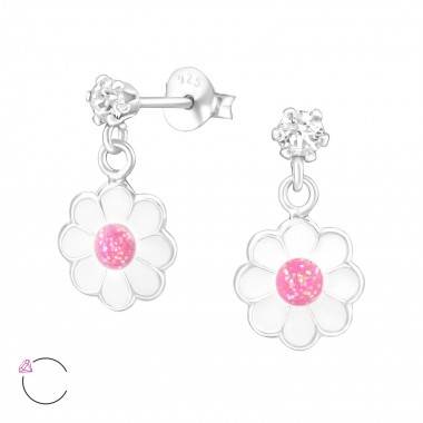Hanging Flower - 925 Sterling Silver Kids Ear Studs with Crystal SD32848