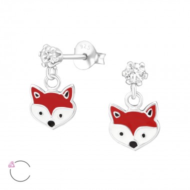 Hanging Fox - 925 Sterling Silver Kids Ear Studs with Crystal SD32849