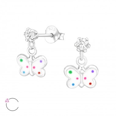Hanging Butterfly - 925 Sterling Silver Kids Ear Studs with Crystal SD32850