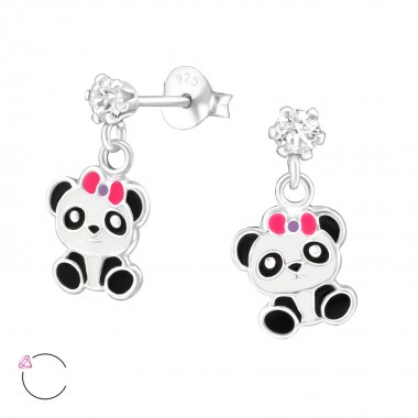 Hanging Panda - 925 Sterling Silver Kids Ear Studs with Crystal SD32851