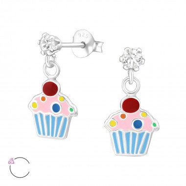 Cupcake - 925 Sterling Silver Kids Ear Studs with Crystal SD32852