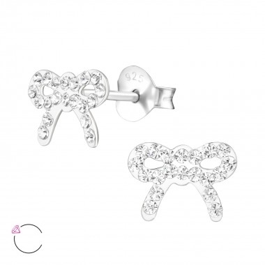 Bow - 925 Sterling Silver Kids Ear Studs with Crystal SD34568