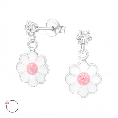Hanging Flower - 925 Sterling Silver Kids Ear Studs with Crystal SD34844