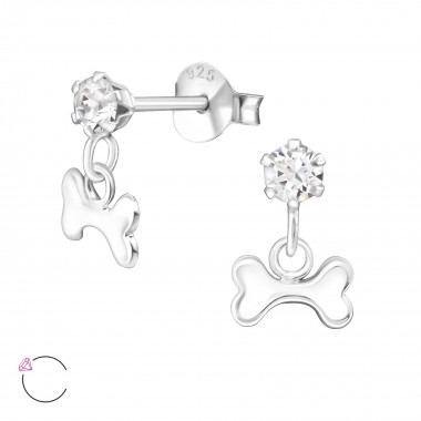 Silver Ear Studs With Hanging Bone And Crystals From Swarovski® - 925 Sterling Silver Kids Ear Studs with Crystal SD35337