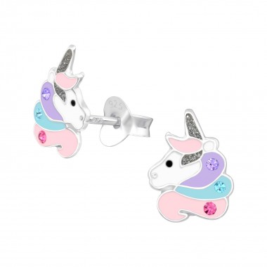 Unicorn - 925 Sterling Silver Kids Ear Studs with Crystal SD36889
