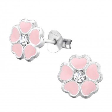 Flower - 925 Sterling Silver Kids Ear Studs with Crystal SD3688