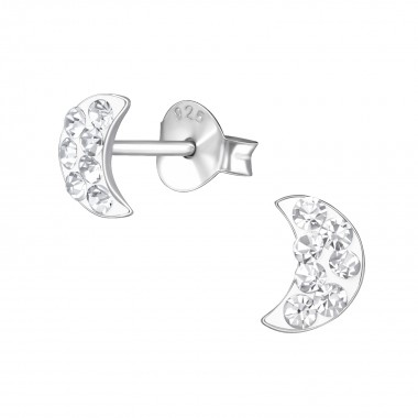 Moon - 925 Sterling Silver Kids Ear Studs with Crystal SD36890