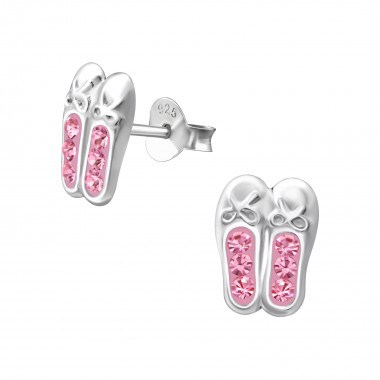 Ballerina Shoes - 925 Sterling Silver Kids Ear Studs with Crystal SD36892