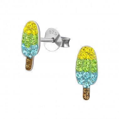 Ice Cream - 925 Sterling Silver Kids Ear Studs with Crystal SD36893