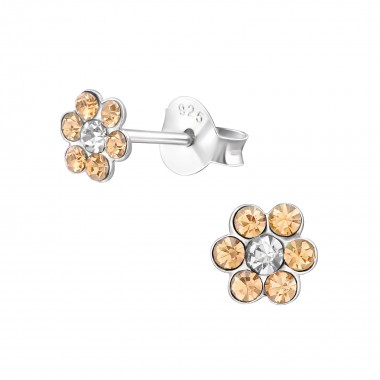 Flower - 925 Sterling Silver Kids Ear Studs with Crystal SD36896