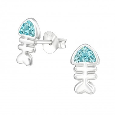 Fishbone - 925 Sterling Silver Kids Ear Studs with Crystal SD37043
