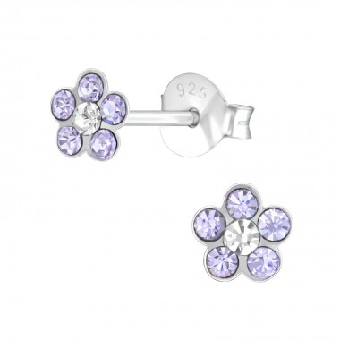 Flower - 925 Sterling Silver Kids Ear Studs with Crystal SD37080