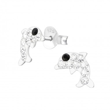Dolphin - 925 Sterling Silver Kids Ear Studs with Crystal SD37081