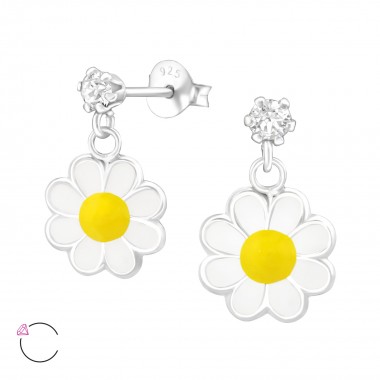 Hanging Flower - 925 Sterling Silver Kids Ear Studs with Crystal SD37112
