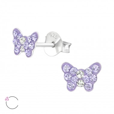 Butterfly - 925 Sterling Silver Kids Ear Studs with Crystal SD37654
