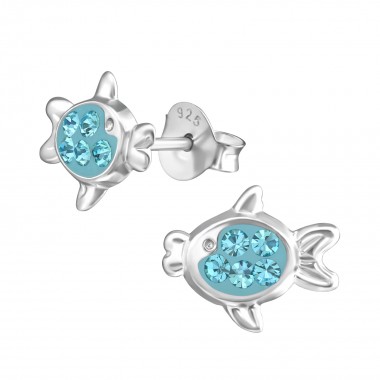 Fish - 925 Sterling Silver Kids Ear Studs with Crystal SD37741