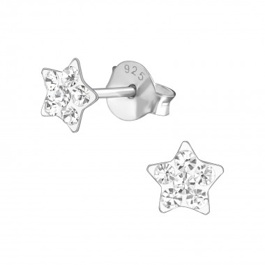 Star - 925 Sterling Silver Kids Ear Studs with Crystal SD37742