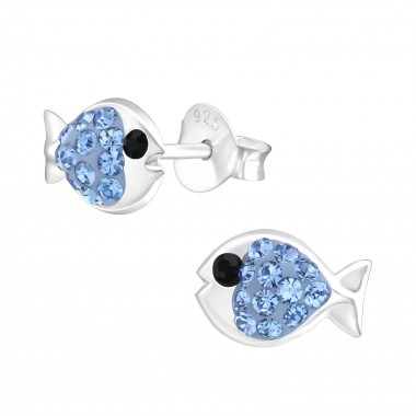 Fish - 925 Sterling Silver Kids Ear Studs with Crystal SD37743