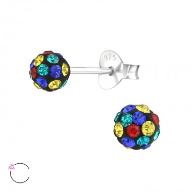 Rainbow Ball - 925 Sterling Silver Kids Ear Studs with Crystal SD37958