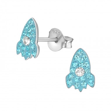 Rocket Ship - 925 Sterling Silver Kids Ear Studs with Crystal SD38010